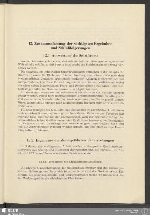 12. Zusammenfassung der wichtigsten Ergebnisse und Schlußfolgerungen