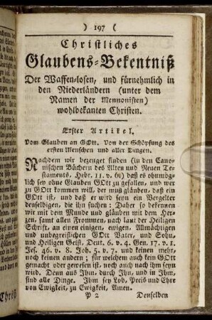 Christliches Glaubens-Bekenntniß.