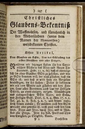 Christliches Glaubens-Bekenntniß.
