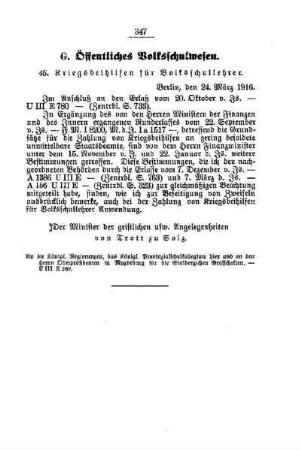 Kriegsbeihilfen für Volksschullehrer : [G. Öffentliches Volksschulwesen]