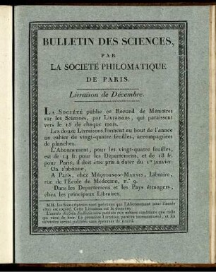 Bulletin Des Sciences, Par La Société Philomatique De Paris. Livraison de Décembre.
