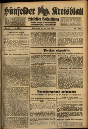 Erste Ausgabe vom Donnerstag, den 28. Juli 1932.