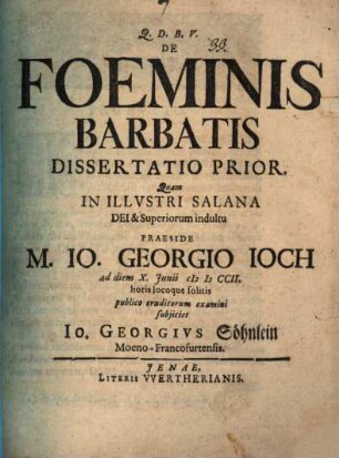 De foeminis barbatis : diss. prior