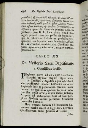 Caput XX. De Mysterio Sacri Baptismatis a Gentilibus irriso.