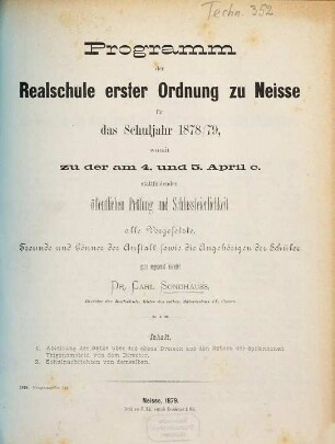 Programm der Realschule Erster Ordnung zu Neisse : für das Schuljahr ..., 1878/79