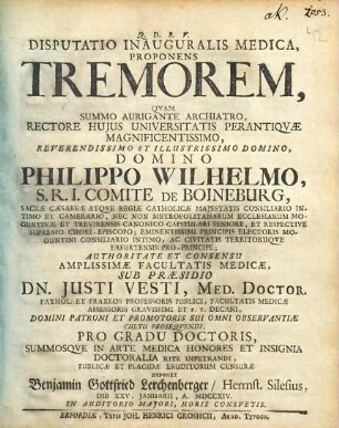 Disputatio Inauguralis Medica Proponens Tremorem