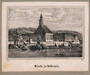 Die Kirche "Maria am Wasser" in Hosterwitz (Dresden-Hosterwitz), Blick über die Elbe nach Nordosten, aus Sachsens Kirchen-Galerie von Hermann Schmidt