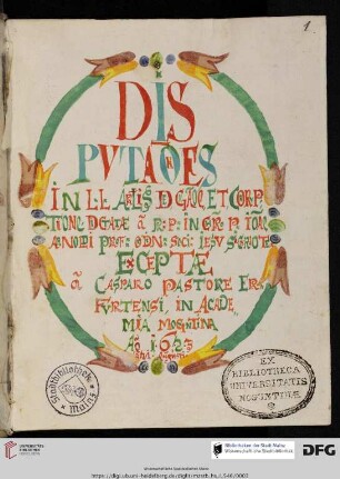 Johannes Arnold, ›Disputationes in Libris Aristotelis de generatione et corruptione‹