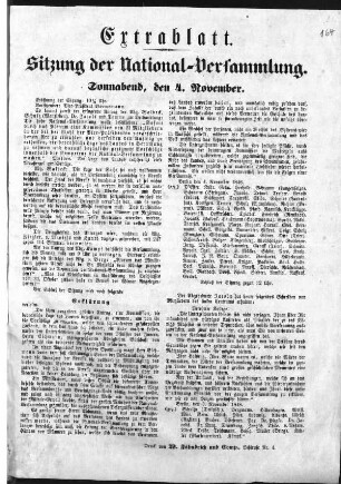 Sitzung der National-Versammlung. Sonnabend, den 4. November. Extrablatt. (Sammlung Friedlaender)