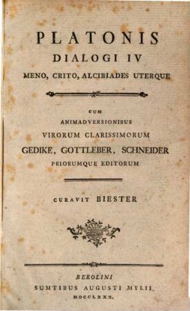 Platonis Dialogi IV Meno, Crito, Alcibiades Uterque