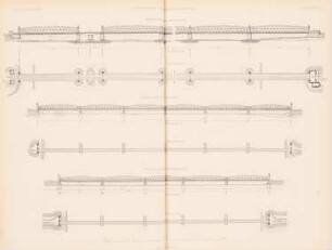 Überbrückung des Memeltals bei Tilsit: Brücken über Memel, Uszlenkis und Kurmerszeris: Ansichten, Grundrisse (aus: Atlas zur Zeitschrift für Bauwesen, hrsg. v. G. Erbkam, Jg. 28, 1878)