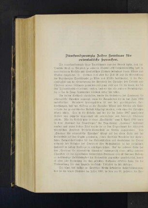 Fünfundzwanzig Jahre Seminar für orientalische Sprachen.