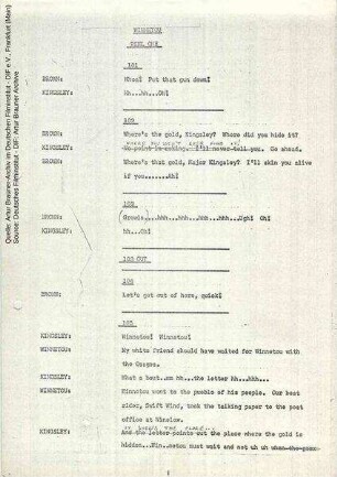 Englische Dialogliste (Auszug)