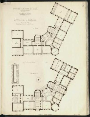 Gymnasium in Heilbronn. Grundrisse: Erdgeschoss, 3. Stock