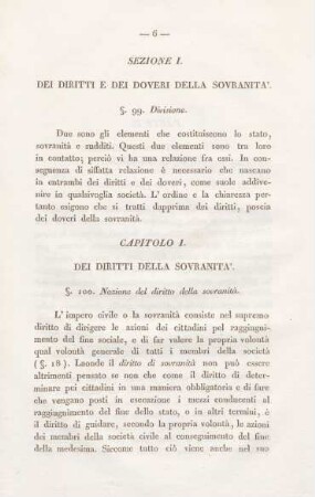 Sezione I. Dei diritti e dei doveri della sovranità