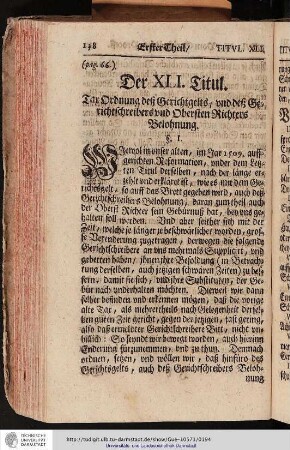 Der XLI. Titul. Tar Ordnung desz Gerichtsgelts und desz Gerichtschreibers und Obersten Richters Belohnung