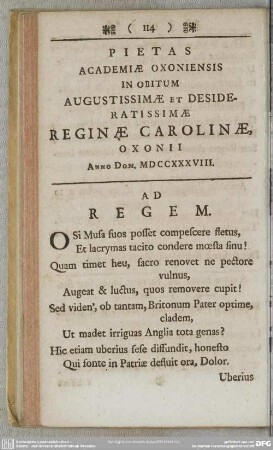 Pietas Academiae Oxoniensis In Obitum Augustissimae Et Desideratissimae Reginae Carolinae, Oxonii Anno Dom. MDCCXXXVIII.