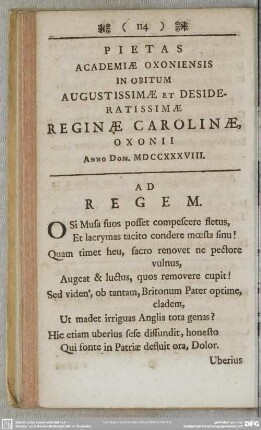 Pietas Academiae Oxoniensis In Obitum Augustissimae Et Desideratissimae Reginae Carolinae, Oxonii Anno Dom. MDCCXXXVIII.