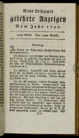 78tes Stück. Den 29ten Septbr.