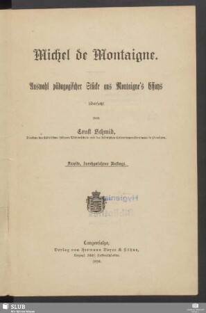 Auswahl pädagogischer Stücke aus Montaigne's Essays