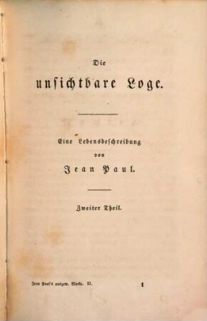 Jean Paul's ausgewählte Werke, Zweiter Band. Die unsichtbare Loge