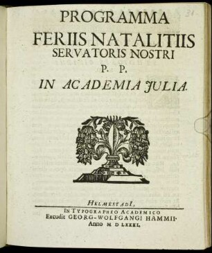 Programma Feriis Natalitiis Servatoris Nostri : P.P. In Academia Iulia