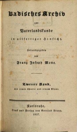 Badisches Archiv zur Vaterlandskunde : in allseitiger Hinsicht. 2. 1827