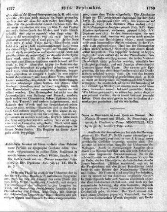 [...] Des Nonnos Hymnos und Nikaia. St. Petersburg, gedruckt b. Pluchart u. Comp. MDCCCXIII. VIII. 49 S. gr. 8. broch.