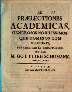 Ad Praelectiones Academicas, ... Invitat