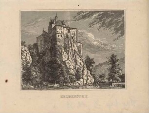 Die Burg Kriebstein in Sachsen über der Zschopau mit Wehr von Westen, aus Schiffners Beschreibung von Sachsen um 1840