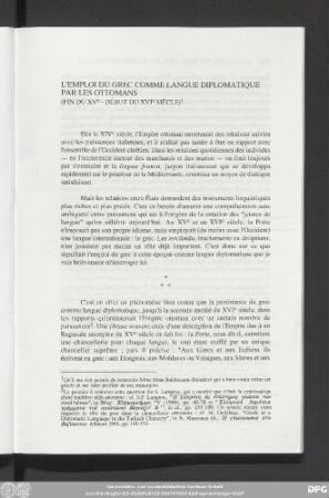 L'Emploi Du Grec Comme Langue Diplomatique Par Les Ottomans (Fin Du XVe - Début Du XVIe Siècle)