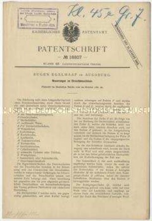 Patentschrift über Neuerungen an Dreschmaschinen, Patent-Nr. 18807