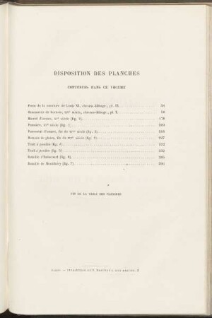 Disposition des planches contenues dans ce volume