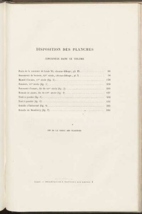 Disposition des planches contenues dans ce volume