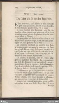 XVII. Section. De l´Art de se rendre heureux