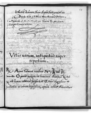 Vetus novum, antiquitus nuper repertum
