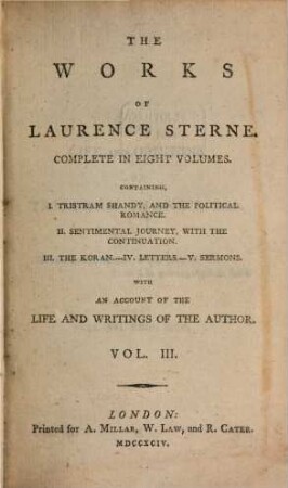 The Works Of Laurence Sterne : Complete In Eight Volumes ; With An Account Of The Life And Writings Of The Author. 3