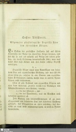 Erster Abschnitt. Allgemeine physiologische Begriffe über den thierischen Körper