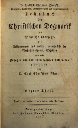 Gottlob Christian Storr's ... Lehrbuch der christlichen Dogmatik. 1