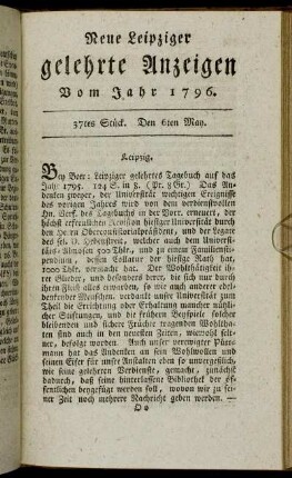37tes Stück. Den 6ten May.