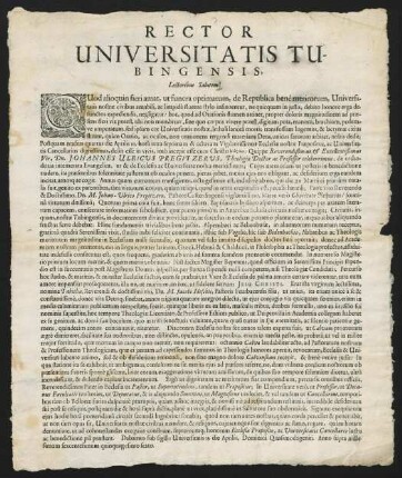 Rector Universitatis Tubingensis, Lectoribus Salutem!