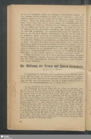 Die Ablösung der Fronen und Zinsen Sachsdorfs
