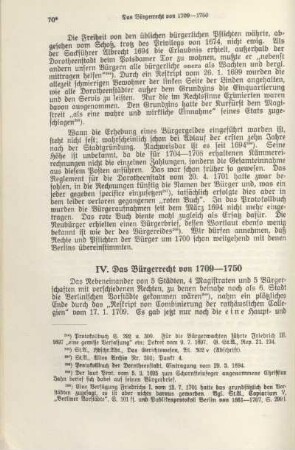 IV. Das Bürgerrecht von 1709-1750