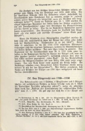 IV. Das Bürgerrecht von 1709-1750