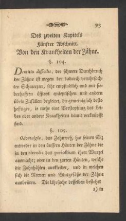 Des zweiten Kapitels Fünfter Abschnitt. Von den Krankheiten der Zähne