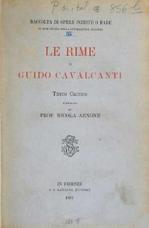 Le rime di Guido Cavalcanti : testo critico