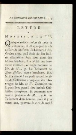 Lettre a Monsieur de *** .