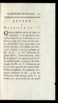 Lettre a Monsieur de *** .