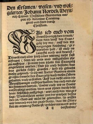 Warhafftig bericht, Das das wort Gotts, ohn tumult, ohn schwermerey, zu Gosler vnd Braunschweigk gepredigt wird