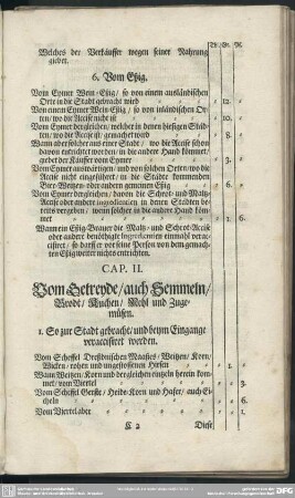Cap. II. Vom Getreyde, auch Semmeln, Brodt, Kuchen, Mehl und Zugemüsen